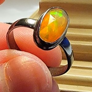 Silver Fire Opal ring size 7.75